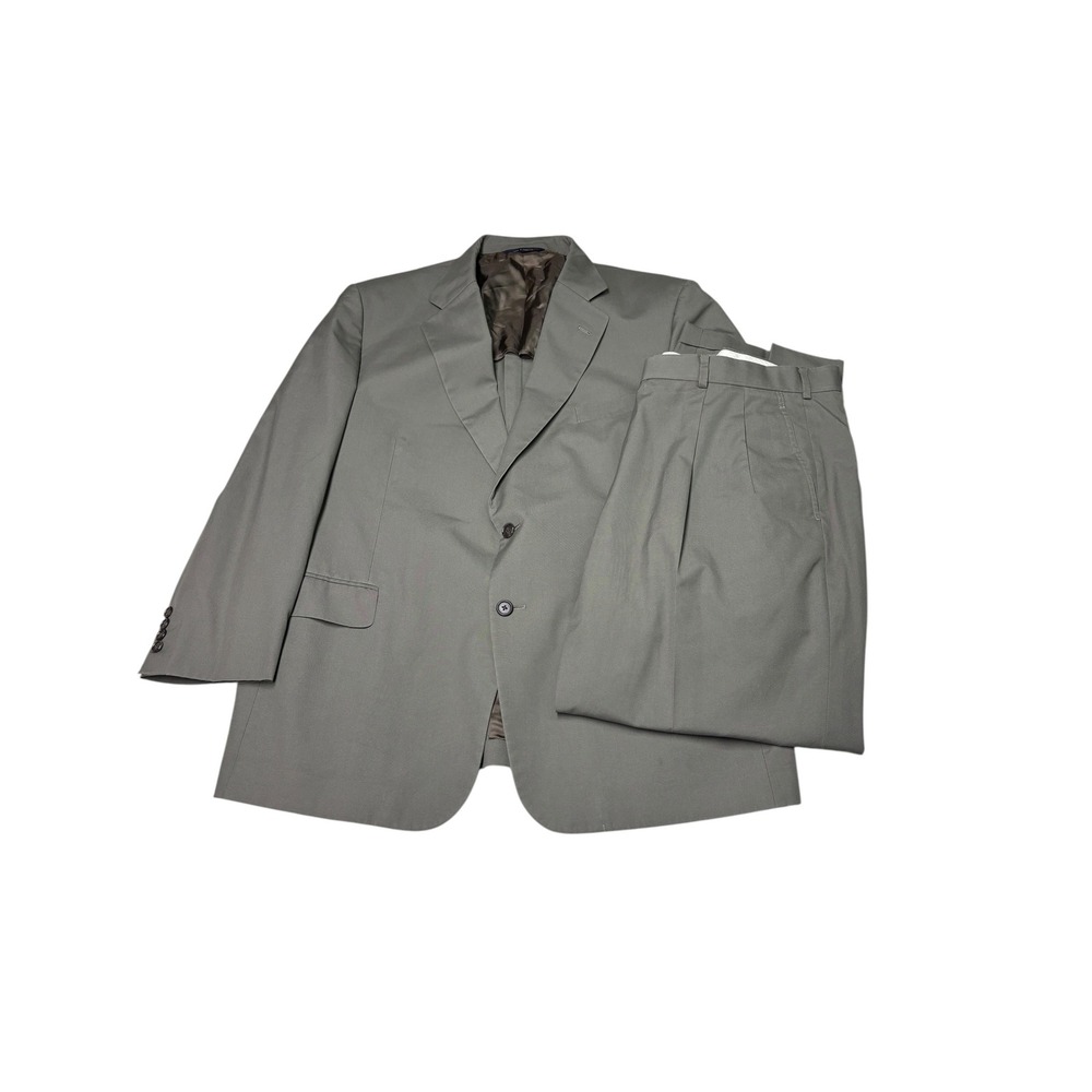 Brooks Brothers Brookscool Poplin Suit Olive Green Mens 46R 41X28 Cotton Coolmax